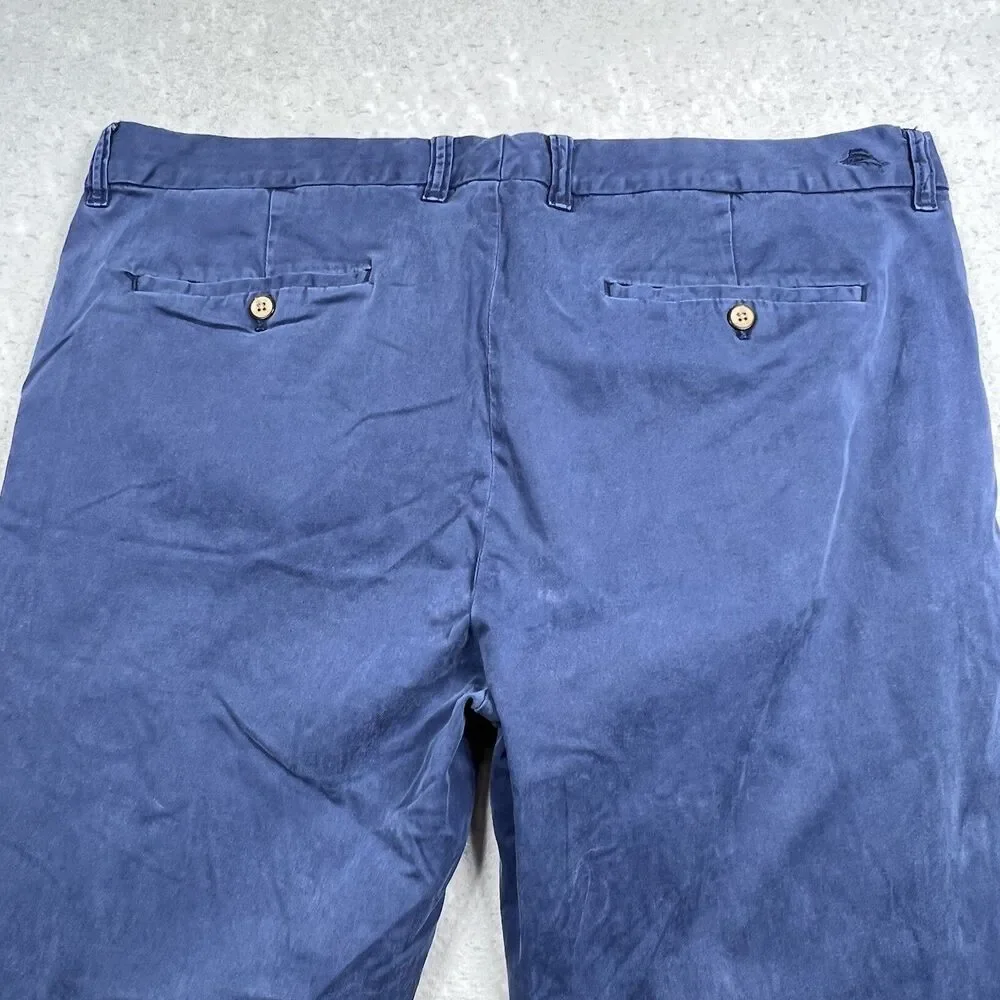 Tommy Bahama Pants Mens SZ 40 Blue Cotton Tencel Stretch Flat Front Chino Pants